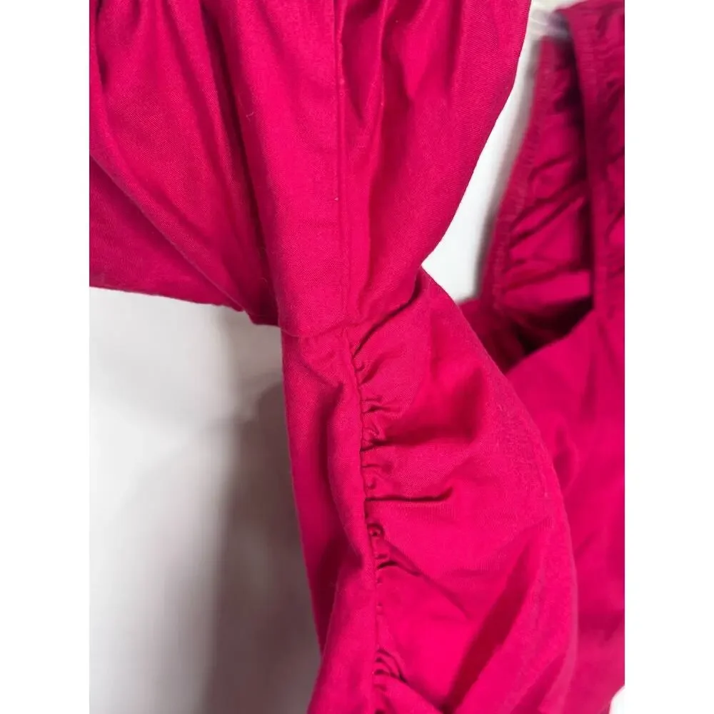 Reformation Women's 4 Magenta Puff Sleeve Ruched Top Sweetheart Smocked Cotton